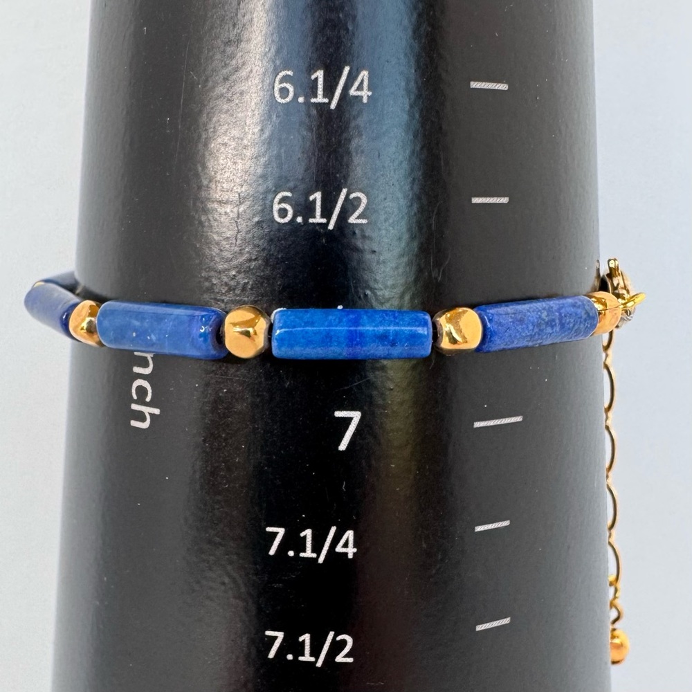 HAND CRAFTED BRACELET Lapis Lazuli Tubes Gold Spacers Lobster Claw Clasp NWT - Picture 12 of 15